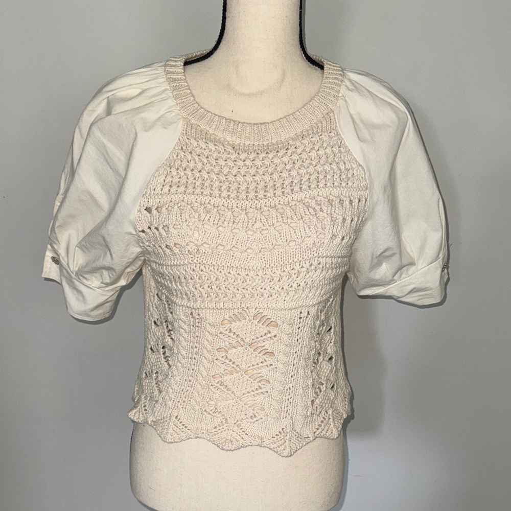 Zara Cream Crochet Blouse Size M